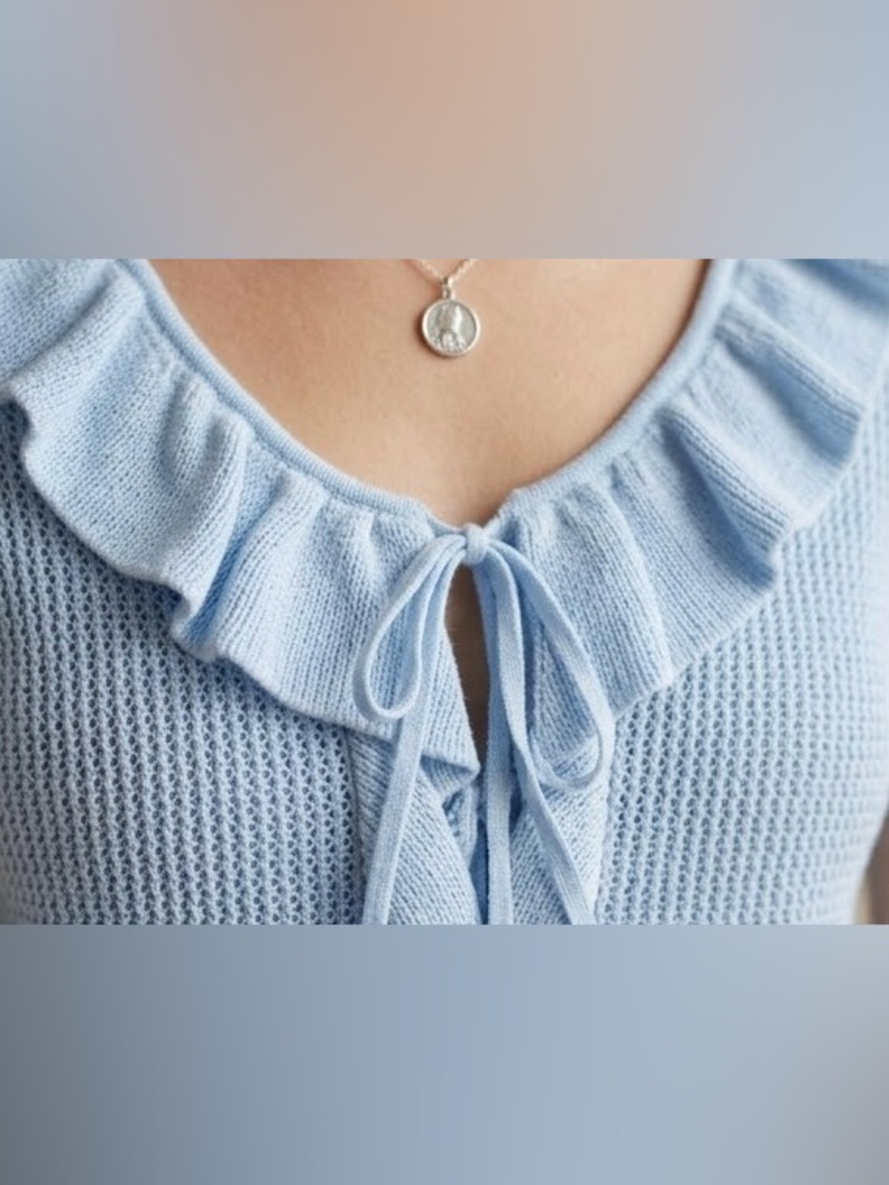 wild fable Light Blue Ruffle Tie-Front Sweater